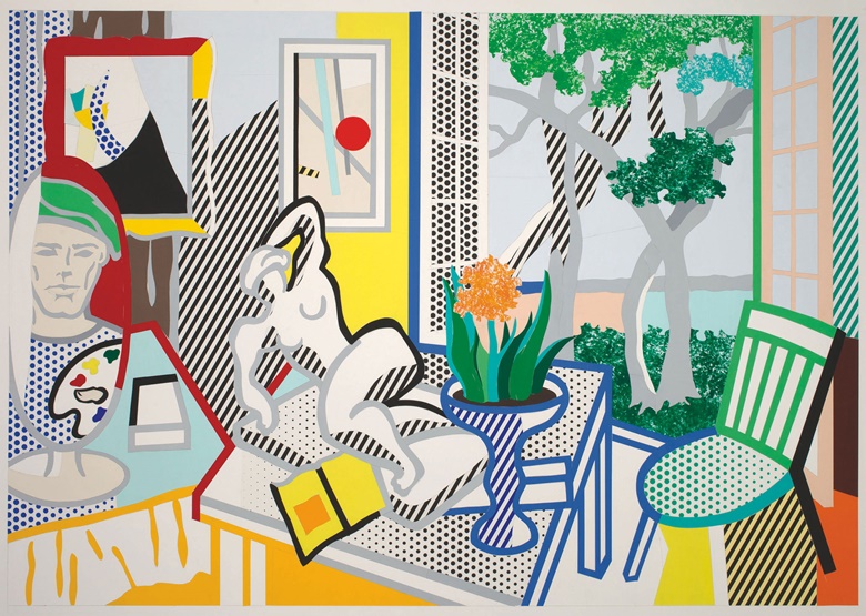 Roy Lichtenstein (1923-1997), Bellagio Hotel Mural Still Life with Reclining Nude (Study), 1997. Cut-and-pasted, painted and printed paper on board. 40⅛ x 60 in (101.2 x 153 cm). The Roy Lichtenstein Foundation Collection © Estate of Roy Lichtenstein