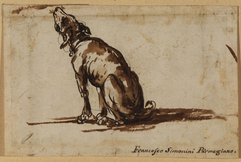 Francesco Simonini (Parma 1686-c. 1755 Venice), Howling Dog, c. 1730-1750. Courtesy Courtauld Gallery