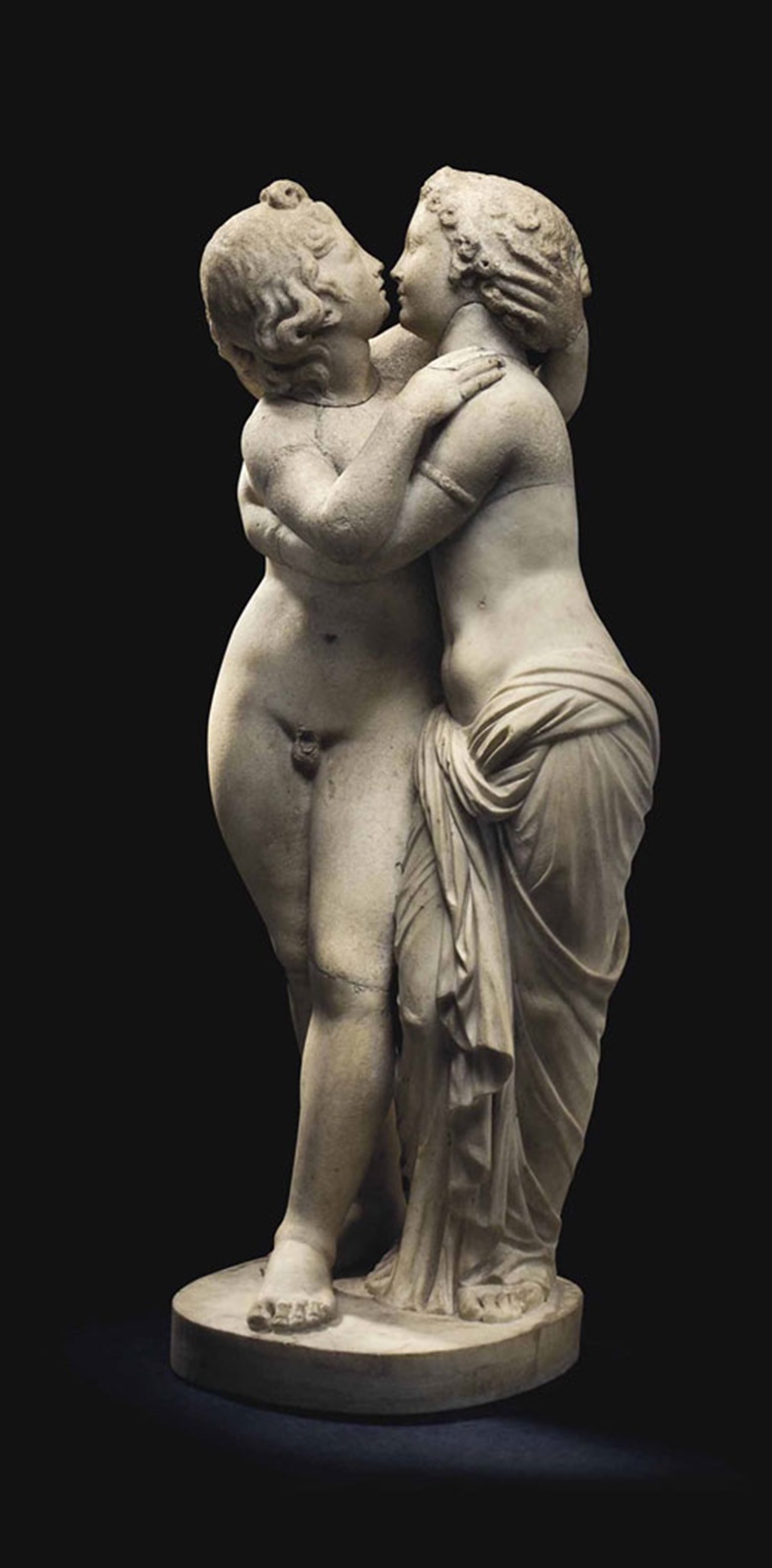A Roman marble Cupid and Psyche, circa 1st century AD. 30⅞ in (78.4 cm) high. Sold for $483,750 on 6 June 2013 at Christie’s in New York