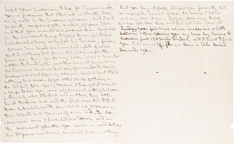 Horatio, Viscount Nelson (1758-1805). Autograph letter to Lady Hamilton. Sold for £117,250 at Christies in London on 3 December 2003 
