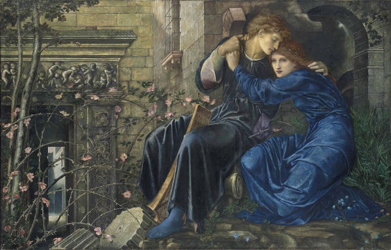 Sir Edward Coley Burne-Jones (1833-1898), Love among the Ruins. Watercolour, bodycolour and gum arabic on paper, extended along the lower edge. 38 x 60 in (96.5 x 152.4 cm). Sold for £14,845,875 at Christie’s in London on 11 July 2013