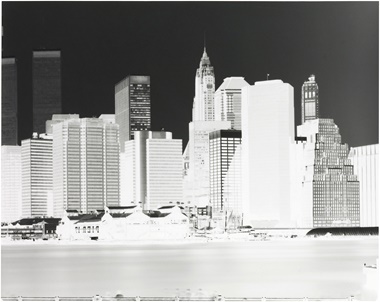 Vera Lutter (b. 1960), Fulton Ferry Landing, Manhattan Skyline, Brooklyn, New York, June 1996. Photogravure with aquatint and drypoint. Imagesheet 18⅞ x 23¾ in (47.9 x 60.3 cm). Estimate $7,000­–9,000. This work is offered in on paper  online, February 23–7 March