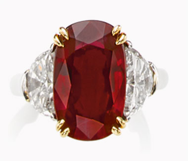A ruby and diamond ring. 7.19 carats, Burma. Heated. Sold for $317,000 on 10 November 2015 at Christie’s in Geneva