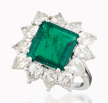 An emerald and diamond ring. 4.06 carats, Colombia. Significant clarity enhancement. Sold for £13,750 on 2 December 2015 at Christie’s London