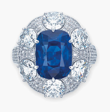 A sapphire and diamond ring, by Gübelin. 10.50 carats, Kashmir. Sold for $305,000 on 10 December 2015 at Christie’s in New York       