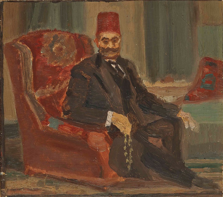 Mahmoud Saïd (Egyptian, 1897-1964), Portrait of Mohamed Pacha Saïd (esquisse), circa late 1920s. Oil on board, 8⅝ x 9⅞ in (22 x 25 cm). Estimate $25,000-30,000. Sold for $137,500 on 18 March 2017 at Christie’s in Jumeirah Emirates Towers Hotel
