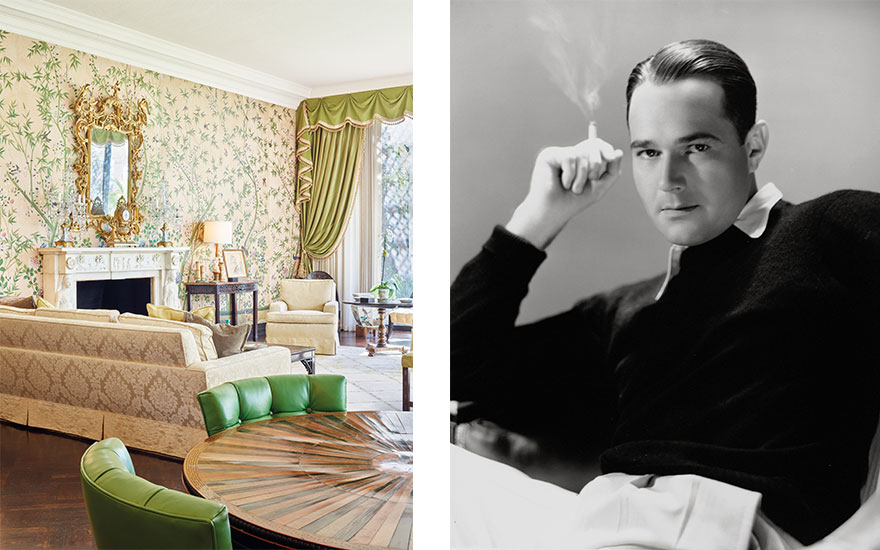The living room of the Holmby Hills home of Betsy Bloomingdale. Photograph by Spencer Lowell; American film actor and interior designer William Haines. Photograph akg-images Album.