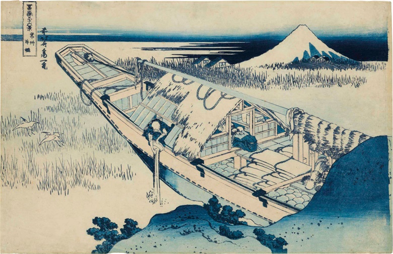 Katsushika Hokusai (1760-1849), Joshu Ushibori (Fuji from Ushibori in Hitachi Province), from the series Fugaku sanjurokkei (36 Views of Mount Fuji). 24.5 x 38.1 cm. Estimate $8,000-10,000. This lot is offered in An Inquiring Mind American Collecting of Japanese & Korean Art on 25 April 2017, at Christie’s in New York