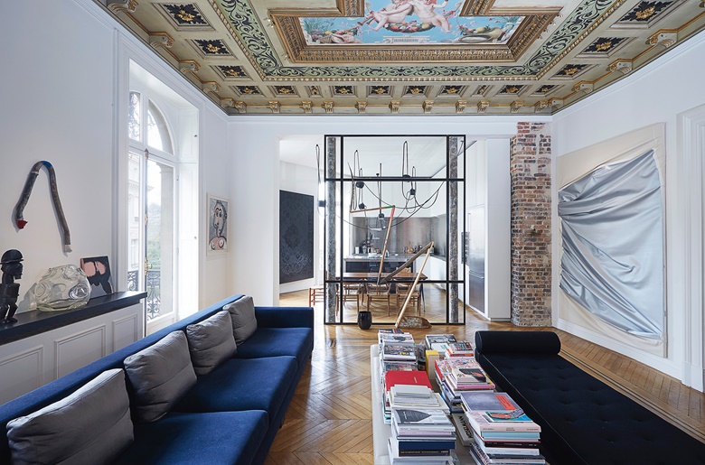 Inside the Gilliers’ Paris home, featuring Pablo Picasso, Buste de femme, 1970, and Steven Parrino (1958-2005), Death in America #1, 2003, offered in the Post-War and Contemporary Art Evening Sale on 17 May at Christie’s New York