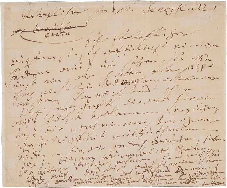 Ludwig van Beethoven (1770-1827). Autograph letter signed (Beethoven) to [Nikolaus Zmeskall von Domanovecz], n.p., Vienna, n.d., c. 1801. One page, oblong 8vo (188 x 229 mm), (edges repaired from verso with tape). Anderson, Letters, 155. (MOG 105). Estimate $40,000-60,000. This lot is offered in The Metropolitan Opera Guild Collection on 15 June 2017, at Christie’s in New York