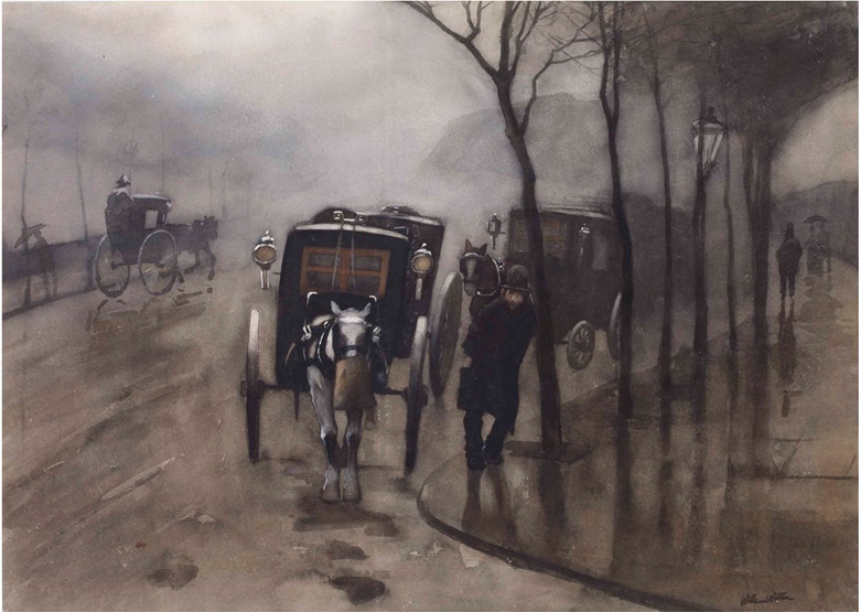 Willem Witsen (1860-1923), Carriages at the Victoria Embankment, London, circa 1890. Chalk, watercolour and gouache on paper, 485 x 680 mm. Estimate €15,000-25,000. This lot is offered in 19th Century & Modern Art on 13 June 2017 at Christie’s in Amsterdam