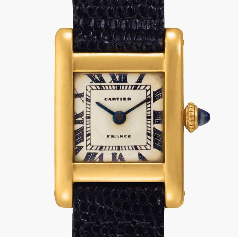 Cartier. A fine and historically important 18k gold square-shaped wristwatch, belonging to Jacqueline Kennedy Onassis. Signed Cartier, Tank Model, Movement No. 2117860, Case No. 44374, Manufactured in 1962. Estimate $60,000-120,000. This lot is offered in Rare Watches and American Icons on 21 June 2017, at Christie’s in New York