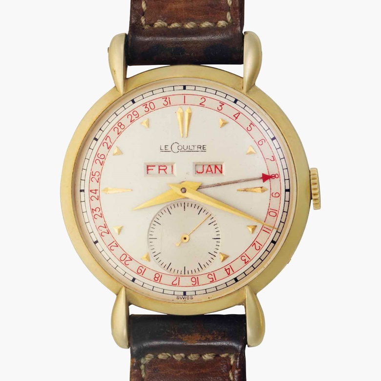 Jaeger-LeCoultre. A fine 14k gold triple date wristwatch, belonging to American television and film actor and personality Bob Hope. Signed LeCoultre, Ref. 2721. Movement no. 405793, case no. 335703 B, manufactured in 1946. Estimate $25,000-30,000. This lot is offered in Rare Watches and American Icons on 21 June 2017, at Christie’s in New York