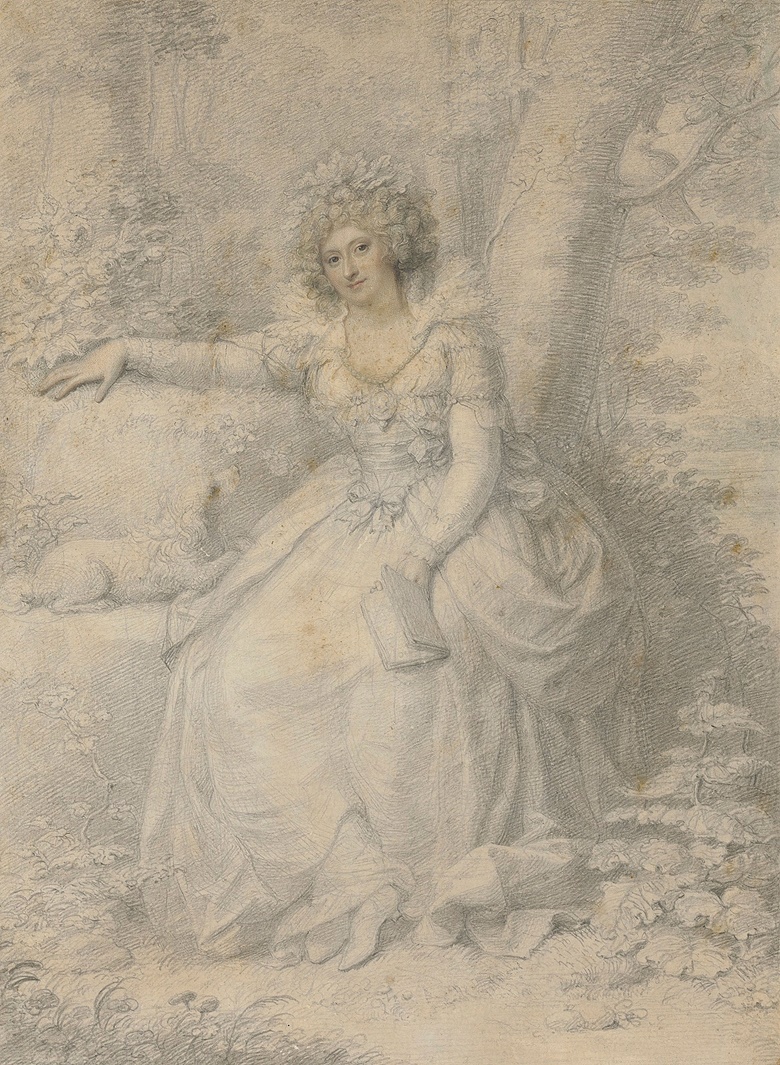 Richard Cosway R.A. (1742-1821), Maria Fitzherbert wearing a portrait miniature of George IV when Prince of Wales, 1789