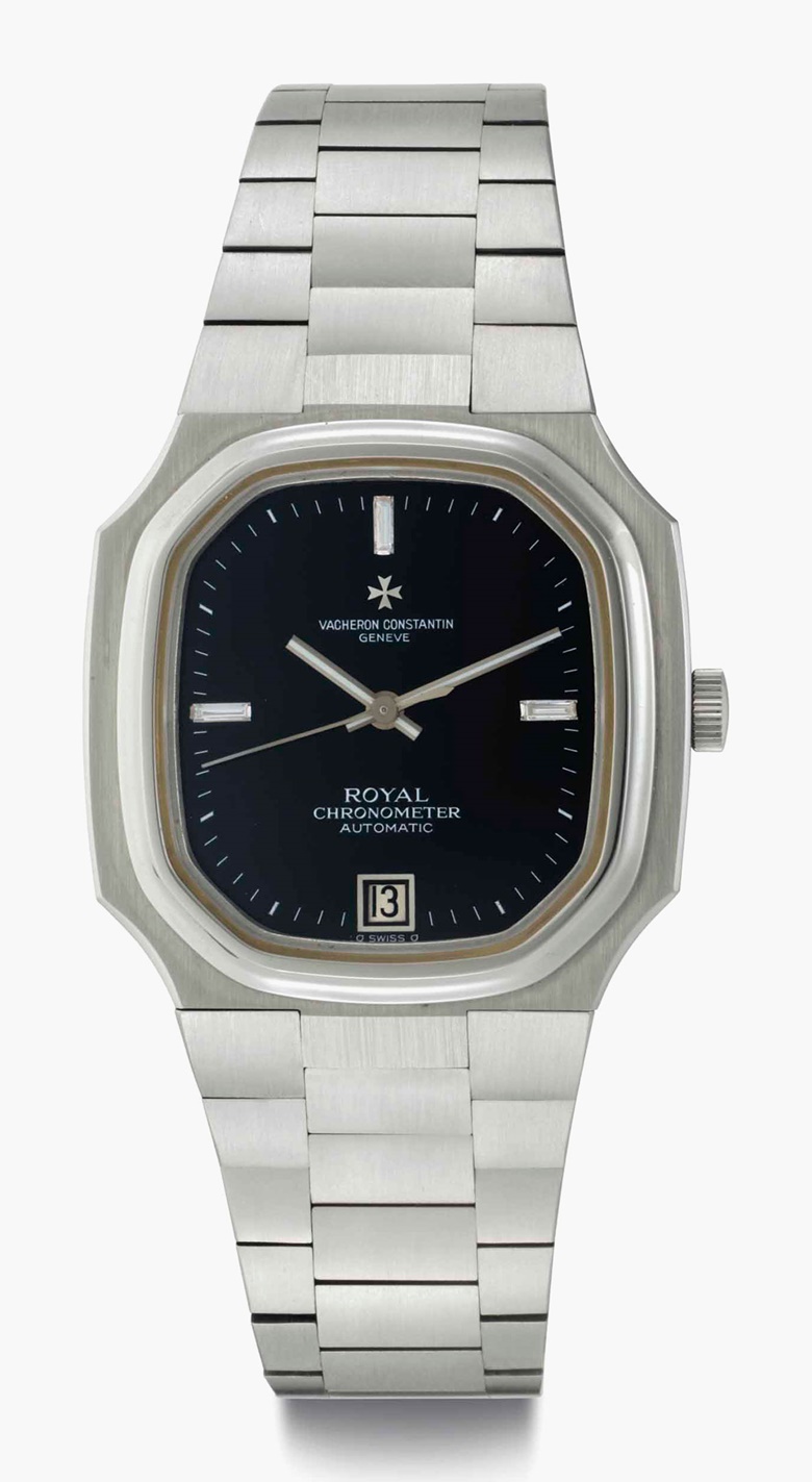 Vacheron Constantin. A stainlees steel and diamond-set automatic octagonal-shaped wristwatch with date, center Seconds and bracelet. Signed Vacheron Constantin, Genève, Chronometre Royal Model. Ref. 2215. Case Nos 162 and 514479. Movement No. 673947. Manufactured in 1977. This lot was offered in Rare Watches and American Icons on 21 June 2017 at Christie’s in New York and sold for