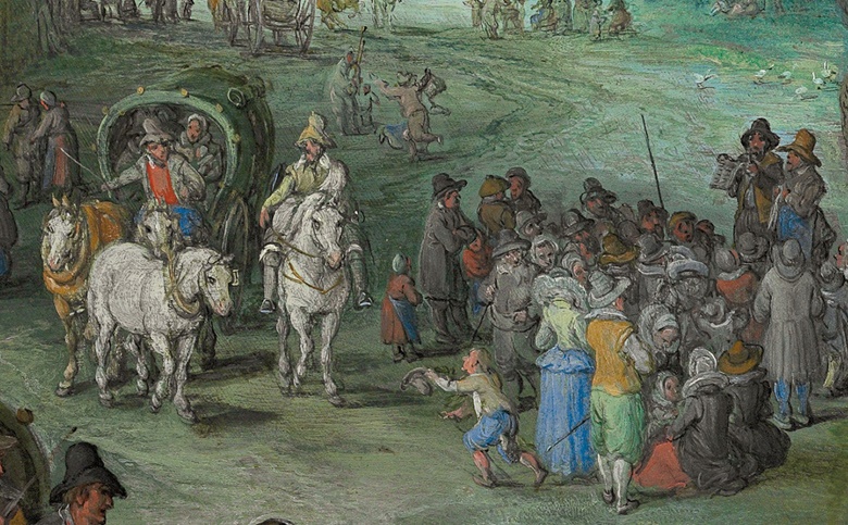No one appears to be paying heed to the beggar holding out his cap 
