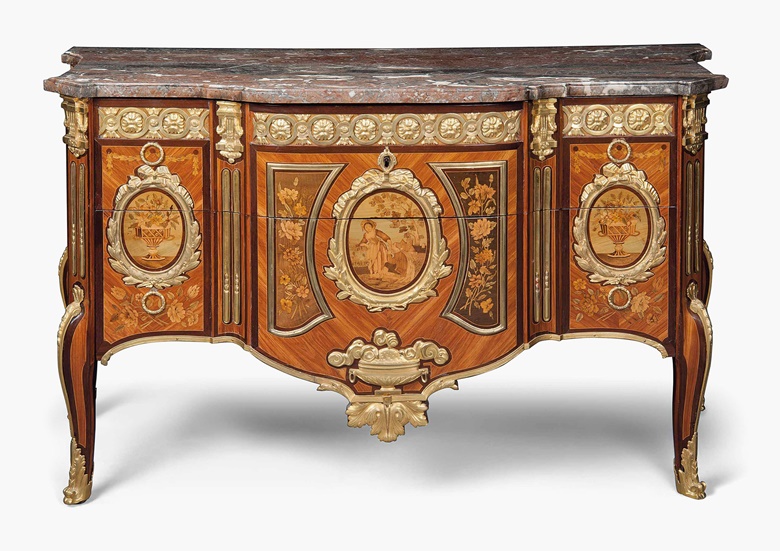 A Louis XVI ormolu-mounted tulipwood, amaranth and fruitwood marquetry commode. Attributed to Pierre-Antoine Foullet, circa 1770-75. 34¼ in (87 cm) high; 59 in (150 cm) wide; 24½ in (62 cm) deep. Estimate £60,000-90,000. This lot is offered in The Collection of Raine, Countess Spencer on 13 July 2017 at Christie’s in London, King Street