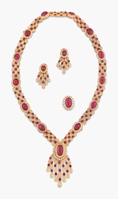 An 18 carat gold, ruby and diamond parure by Van Cleef & Arpels. Estimate £100,000-150,000. This lot is offered in The Collection of Raine, Countess Spencer on 13 July 2017 at Christie’s in London, King Street