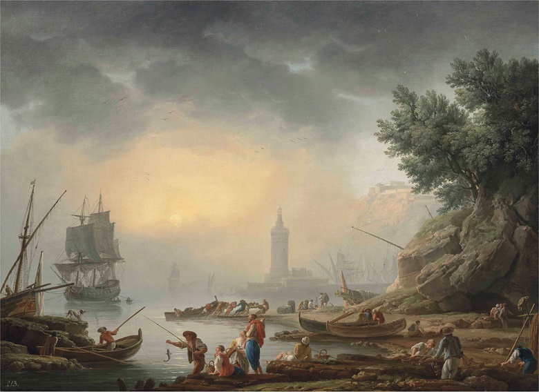 Claude Joseph Vernet (Avignon 1714-1789, A Mediterranean sea-port with fishermen unloading cargo. Oil on canvas, 39⅛ x 53½ in (99 x 135.8 cm). Estimate £300,000-500,000. This lot is offered in Old Masters Evening Sale on 6 July 2017 at Christie’s in London, King Street