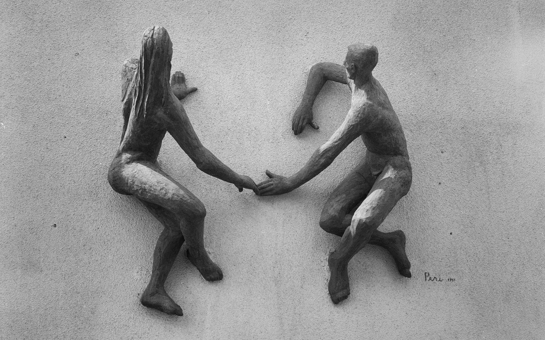 Peter Laszlo Peri’s The Sunbathers  at the Festival of Britain in 1951. Wall-mounted horizontal relief made of concrete © Historic England Archive