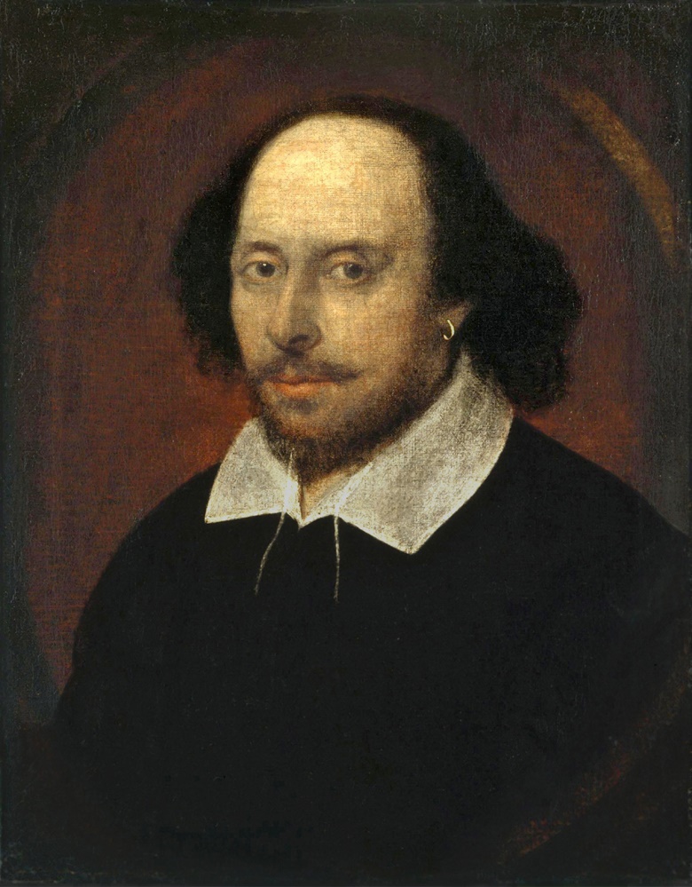 The Chandos Portrait, possibly William Shakespeare, c. 1600-1610. Oil on canvas. 55 x 44 cm (22 x 17 in). Sold for £372 15s between 15 August and 17 October 1848 at Stowe House, Buckinghamshire. © National Portrait Gallery, London, UKBridgeman Images 
