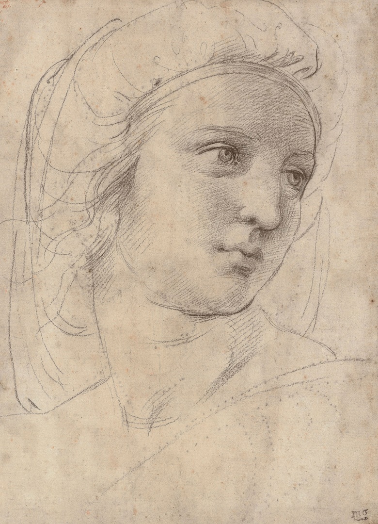 Raffaello Sanzio, called Raphael (1483-1520), Head of a Muse, c. 1510. Black chalk over pounce marks, traces of stylus. 30.5 x 22 cm (12 x 8½ in). Sold for £29,161,250 on 8 December 2009 at Christie’s in London. © Christie’s Images 