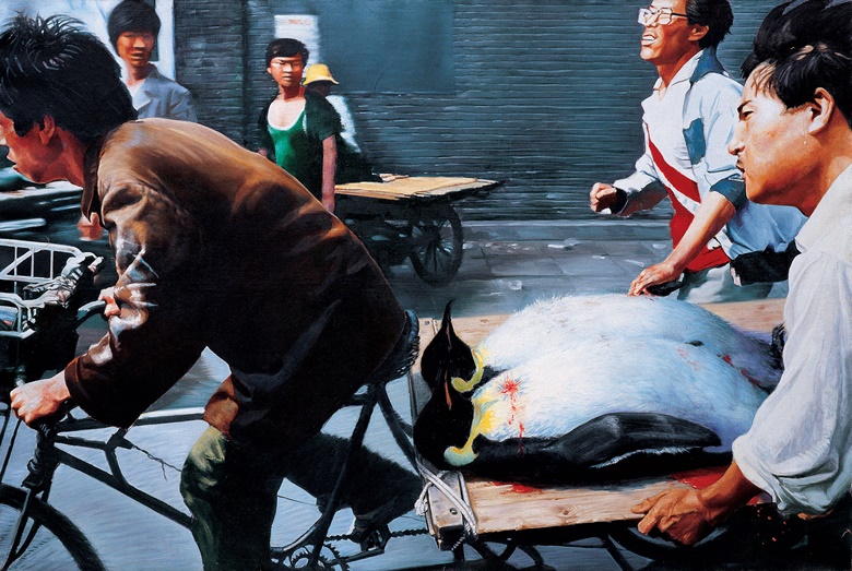 Wang Xingwei, New Beijing, 2001. Oil on canvas. 200 x 300 cm. M+ Sigg Collection, Hong Kong, by donation. Photo courtesy M+ Sigg, Hong Kong