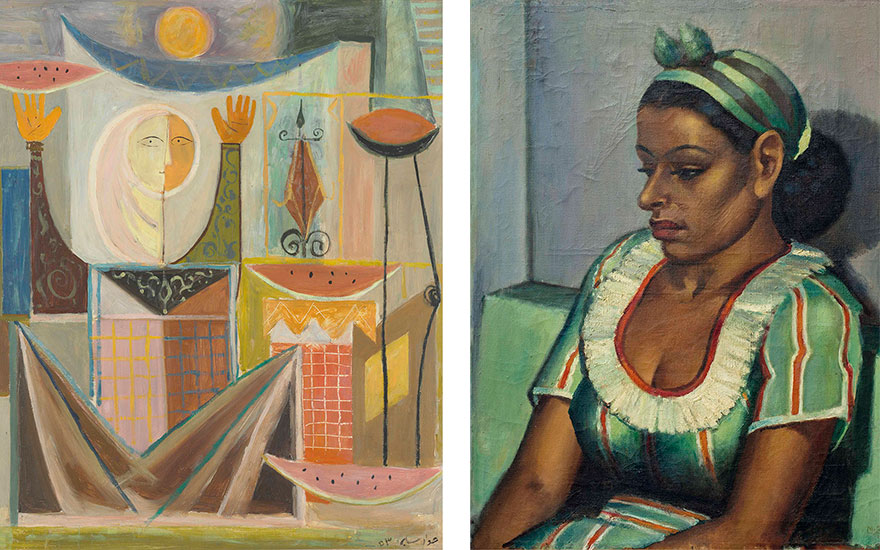 Left, Jewad Selim (1919-1961), The Watermelon Seller, 1953. Right, Mahmoud Saïd (1897-1964), Hanem, 1951. Sold for £668,750 and £320,750 on 25 October 2017 at Christie’s in
