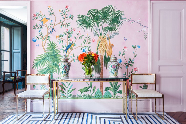 De Gournay Hand Painted Amazonia Chinoiserie Wallpaper On Pink Painted Xuan Paper De Gournay Hand Painted Amazonia Chinoiserie Wallpaper On Pink Painted Xuan Paper