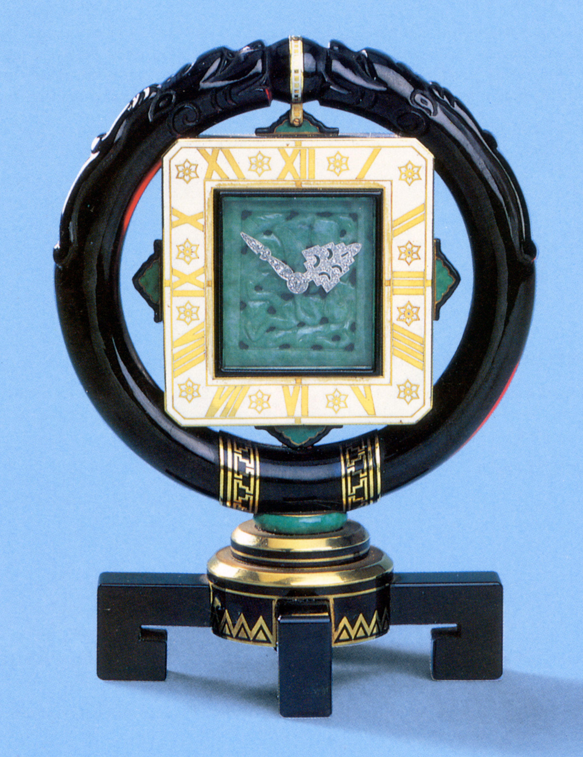 A rare Art Deco oriental-inspired mantel clock, by Cartier, circa 1925. Sold in our Jewellery by Cartier sale on 21 May 1992 at Christie’s in Geneva