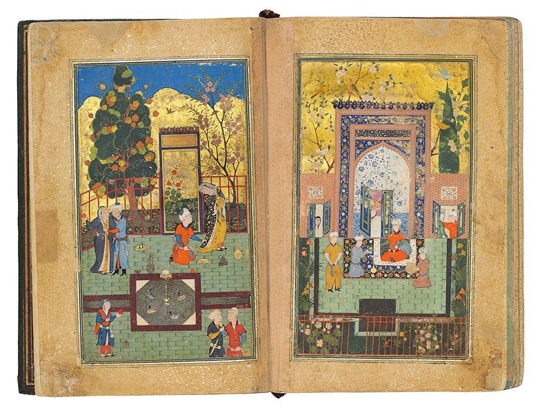 Pages from Nur al-Din ‘Abd al-Rahman Jami (AH 793-8711414-1492 AD) Tuhfat al-Ahrar, Signed by Mir Ali Katib, Shaybanid Bukhara, dated Rabi II AH 942 September-October 1535 AD. Text panel 5½ x 2¾ in (14 x 7 cm); folio 9½ x 6¼ in (24.2 x 16 cm). This lot was offered in Art of the Islamic and Indian Worlds Including Oriental Rugs and Carpets on 26 October