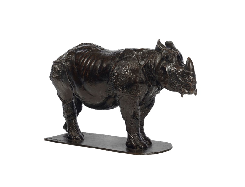 Rembrandt Bugatti (1884-1916), Rhinocéros de trois ans, conceived circa 1909-10 and cast in an edition of six. Bronze with brown patina. Height 15¾ in (40 cm), length 26¾ in (68 cm). Sold for $996,500 on 14 November 2017 at Christies in New York