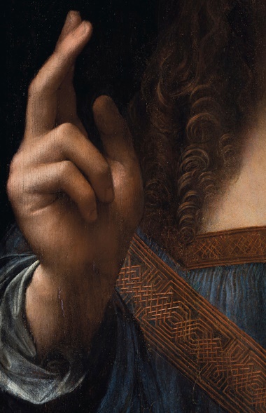 Infrared imaging reveals a first position for the thumb in the blessing hand, more upright than in the finished picture