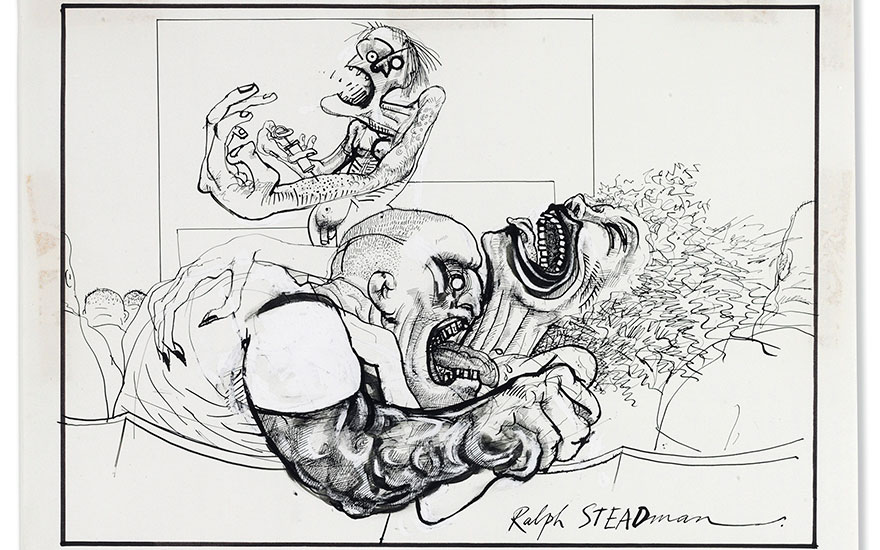Ralph Steadman (b.1936), detail of The Audience, 1971. Pen and ink drawing (490 x 250 mm) on strong paper (545 x 443 mm). An original drawing for the first publication of Fear and Loathing