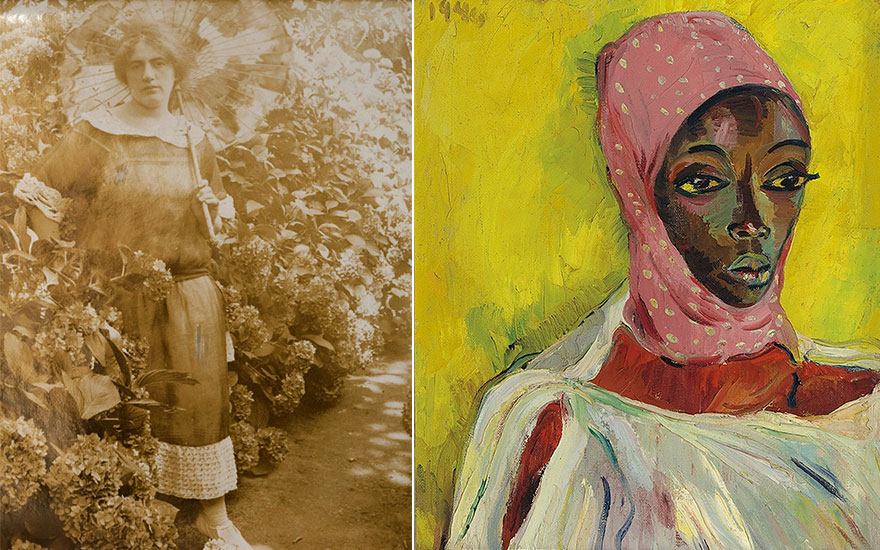Left Irma Stern (1894-1966), 1920s. National Library of South Africa, Irma Stern Archives. Right The Watussi Chiefs Wife, 1946. Oil on canvas. 24⅞ x 19⅞ in (63.2 x 50.5 cm). Estimate