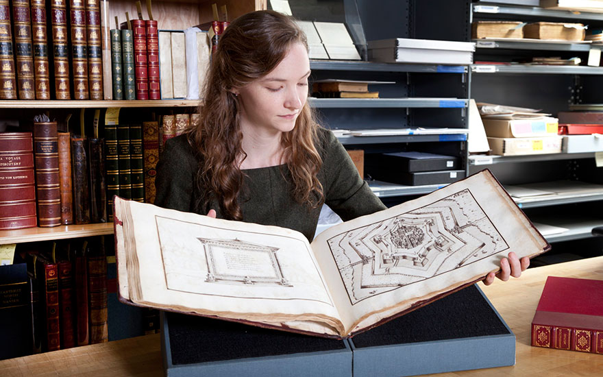Specialist Rhiannon Knol with Immaginazione Militari, created by Marco Verrici in the late 16th century, offered in Fine Printed Books and Manuscripts Including Americana on 5 December 2017 at