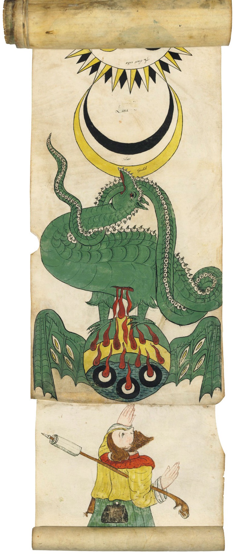 A detail of the Ripley Scroll showing the ‘Serpent of Arabia’