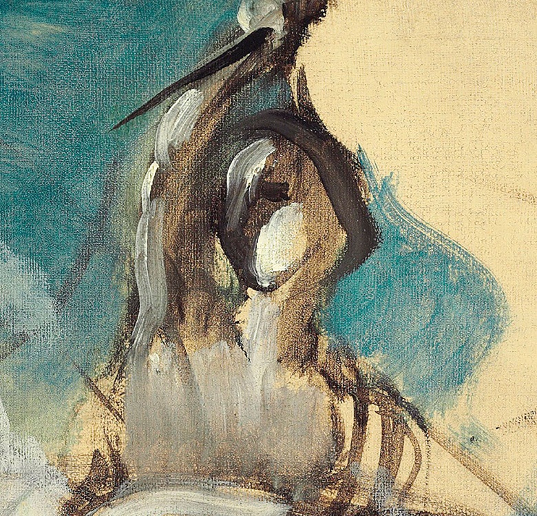Detail of Eugène Delacroix (French, 1798-1863), Le 28 juillet – la liberté guidant le peuple, 1830, with the figure of Liberty brandishing what would be the Tricolour in the final work