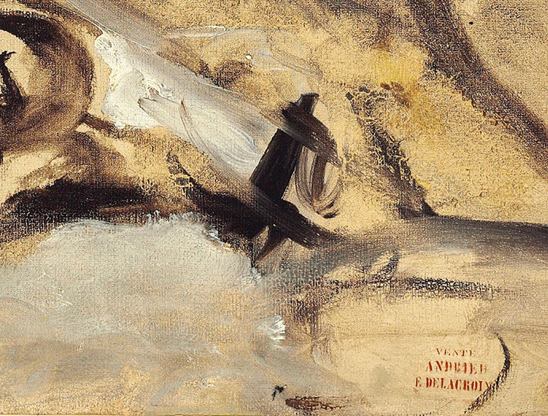 Detail of Eugène Delacroix (French, 1798-1863), Le 28 juillet – la liberté guidant le peuple, 1830, showing the artist’s fast and fluid lines