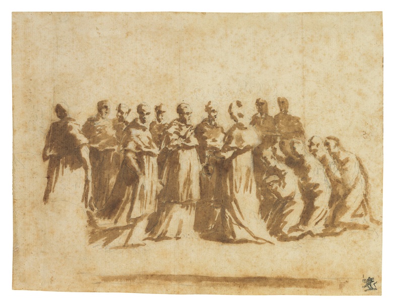 Andrea Sacchi (Nettuno 1599-1661 Rome), Study for the ‘Centenary of the Jesuit Order’. 5⅞ x 7⅝  in (14.8 x 19.4 cm). Estimate $15,000-20,000. This lot is offered in Old Master & British Drawings on 30 January 2018  at Christie’s in New York