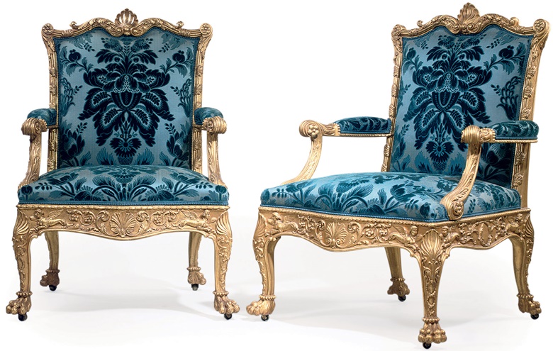 Designed by Robert Adam and made by Thomas Chippendale, 1765. A pair of George III giltwood armchairs. Sold for £2,169,250 in June 2008 at Christie’s London