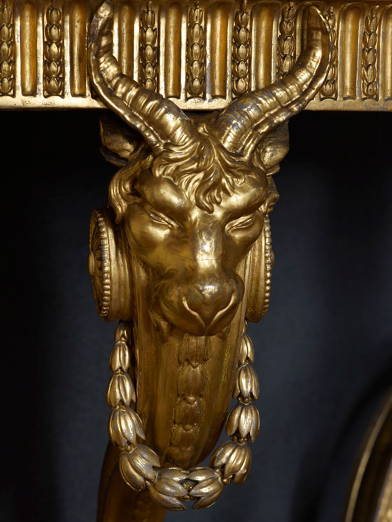 Rams head detail on a gilded console table designed by Thomas Chippendale Senior (circa 1770), originally supplied for the State Dining Room at Harewood House. © Harewood House Trust. Photograph by Paul Barker