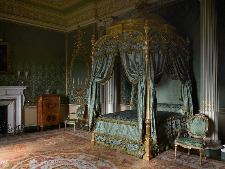 The State Bed (1773) designed by Thomas Chippendale Senior for the State Bedroom at Harewood House. Costing £400 for the frame, furnishings and mattresses, the bed was the most expensive piece of furniture ever created by the Chippendale firm. The bed was fully restored in 1999 following a grant from the Heritage Lottery Fund © Harewood House Trust. Photograph by Paul Barker