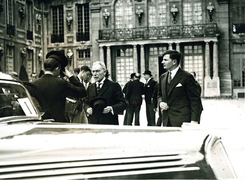 John D Rockefeller, Jr. funded historic restoration of many war-torn sites in France, and attended special ceremonies at the Palace of Versailles with son David in 1936. Photo The New York Times