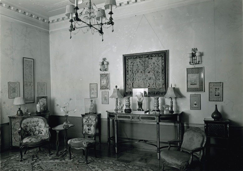 In this image of the Rockefeller family home in New                  York, the relief can be seen resting on the table on the                  left of the picture