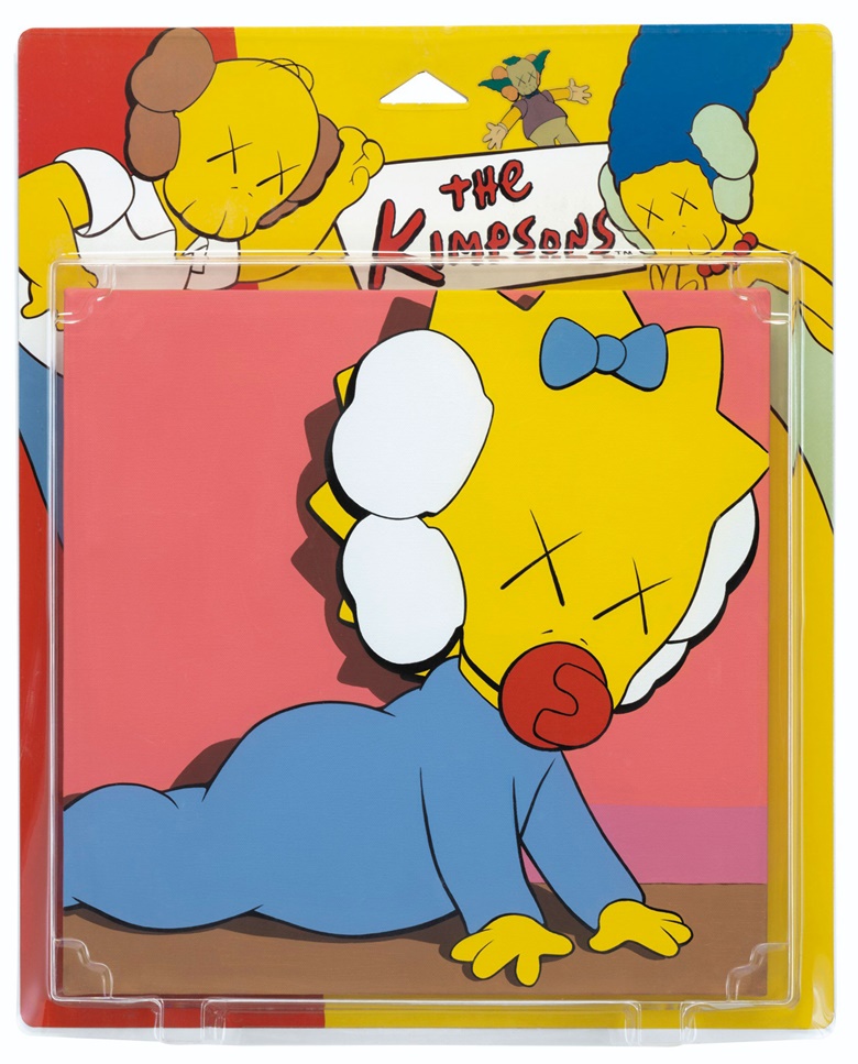 KAWS (b. 1974), UNTITLED (KIMPSONS), executed in 2001. Acrylic on canvas in blister package. 23⅝ x 19⅛ x 3 in (60 x 48.6 x 7.6 cm). Estimate $40,000-60,000. This work is offered in The Comedians online auction, 5-10 April