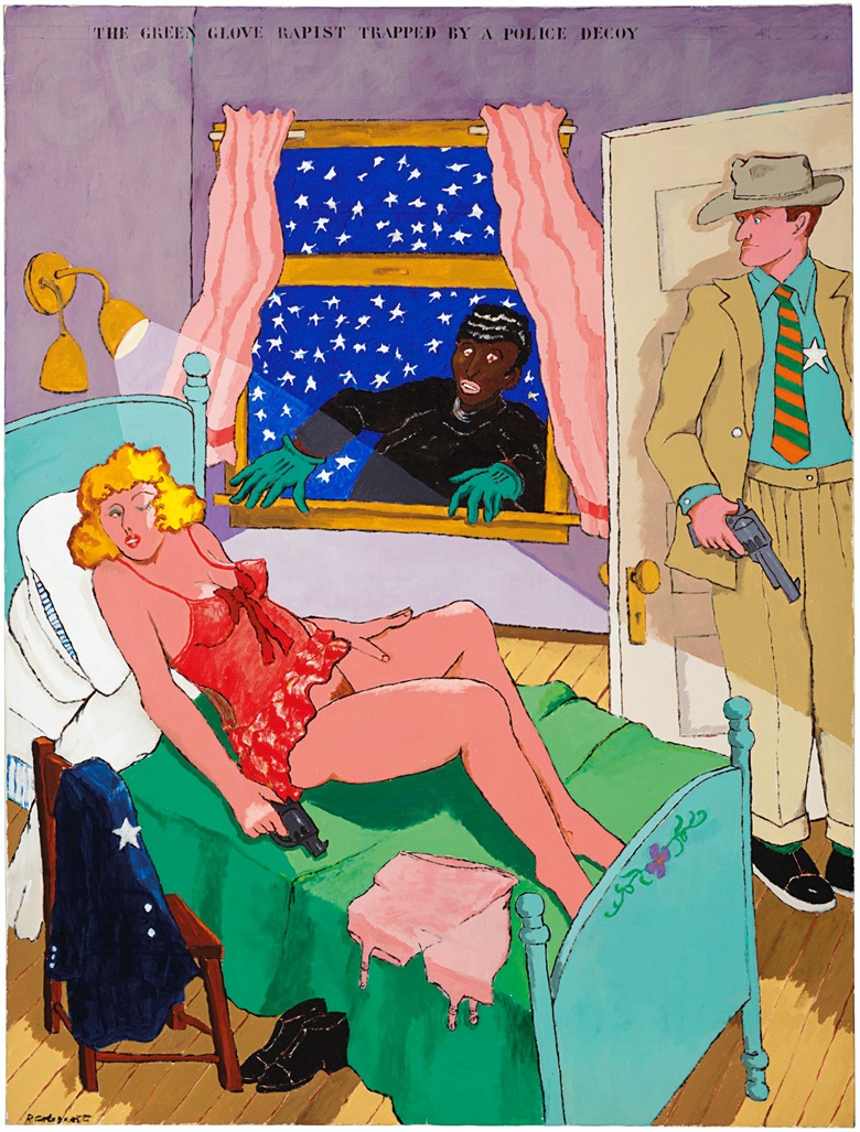 Robert Colescott (1925-2009), Green Glove Rapist, 1971. Acrylic on canvas. 78 x 59¼ in (198.1 x 150.5 cm). Estimate $25,000-35,000. This work is offered in The Comedians online auction, 5-10 April