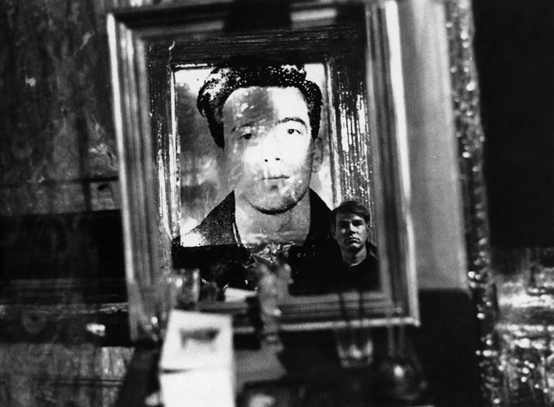Andy Warhol in the Factory with Most Wanted Men No. 11, John Joseph H., Jr. Photo © Billy Name Estate. Artwork © 2018 The Andy Warhol Foundation for the Visual Arts, Inc.  Licensed by Artists Rights Society (ARS)
