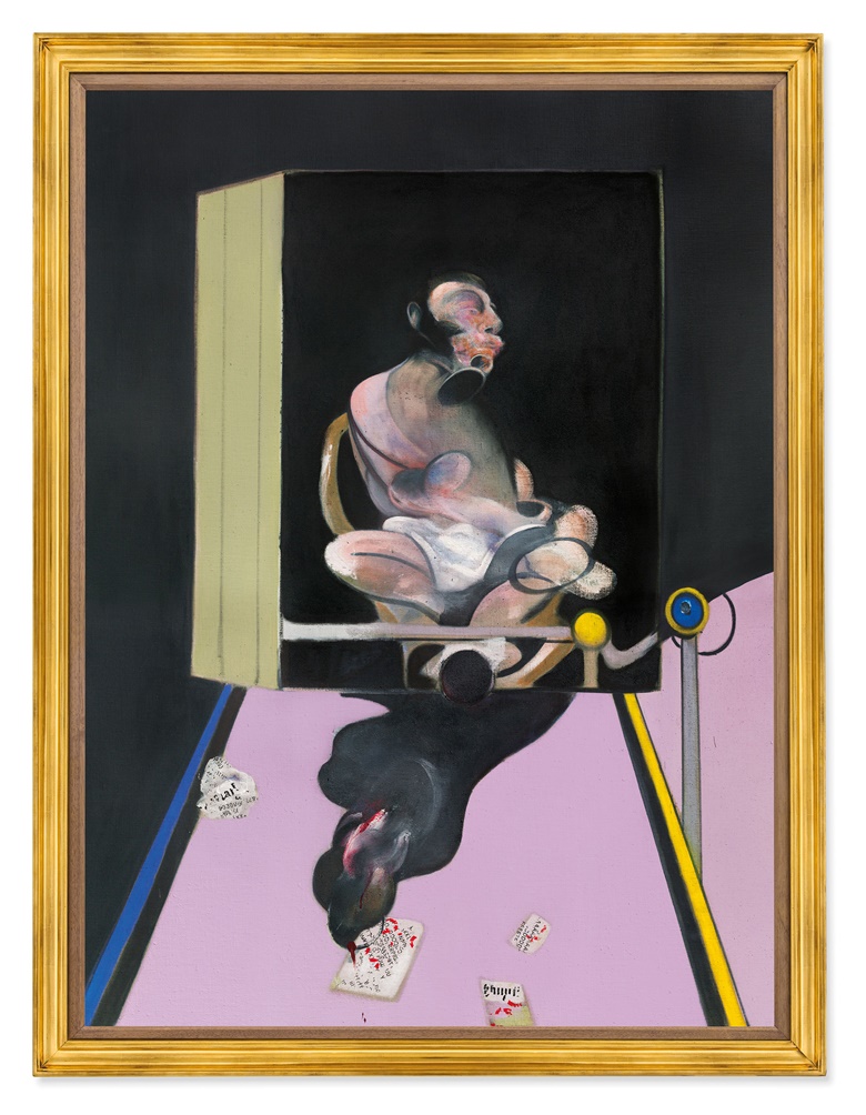 Francis Bacon (1909-1992), Study for Portrait, 1977. Oil and dry transfer lettering on canvas. 78 x 58⅛ in (198.2 x 147.7 cm). Estimate on request. This work is offered in the Post-War and Contemporary Art Evening Sale on 17 May in New York © The Estate of Francis Bacon. All rights reserved  DACS, London  ARS, NY 2018