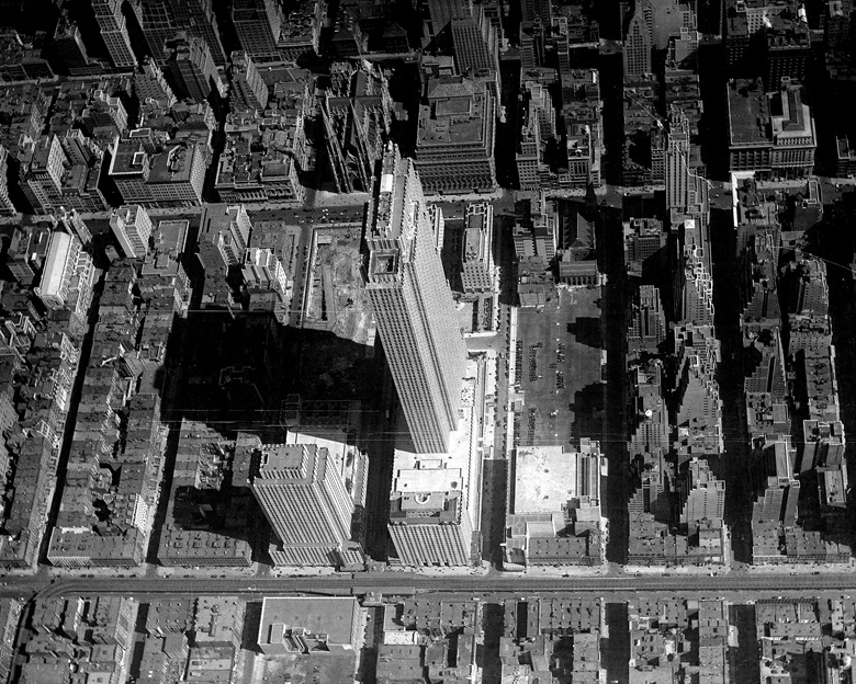 Aerial view of Rockefeller Center, with the 70-story RCA building looming high out of Radio City. Photo by Herbert McCoryNY Daily News Archive via Getty Images